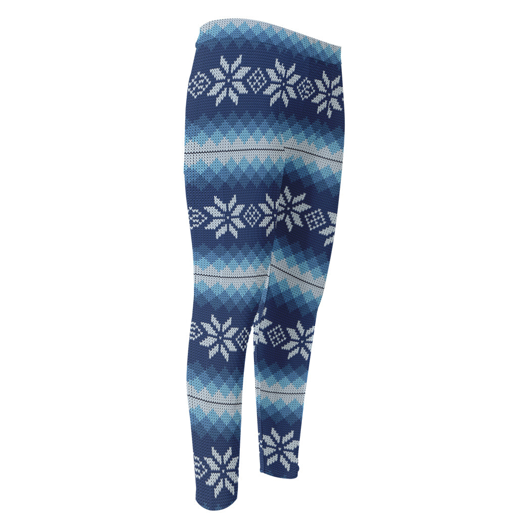 Snow Flower Knitted Pattern Print Men's Compression Pants