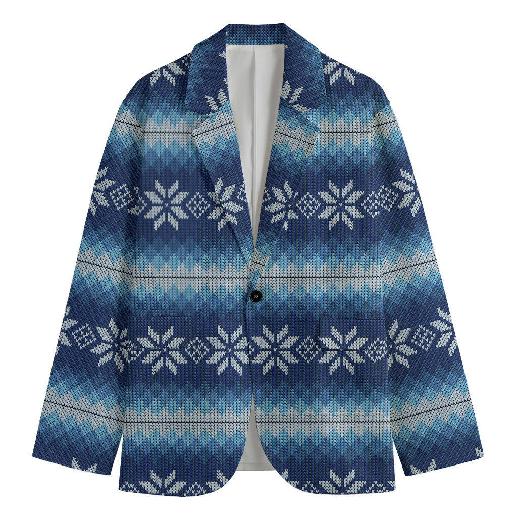 Snow Flower Knitted Pattern Print Men's Cotton Blazer