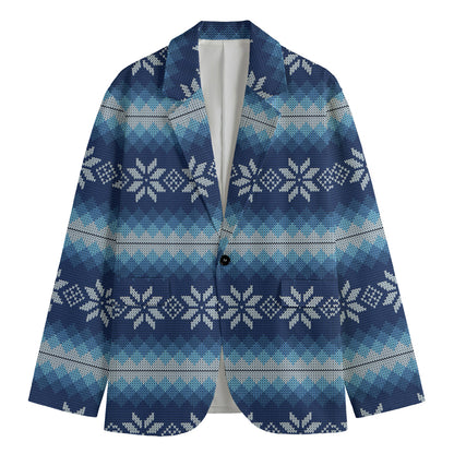 Snow Flower Knitted Pattern Print Men's Cotton Blazer
