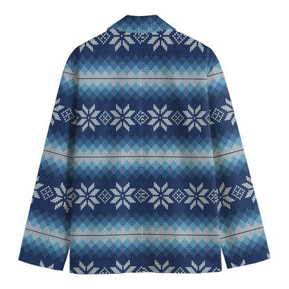 Snow Flower Knitted Pattern Print Men's Cotton Blazer