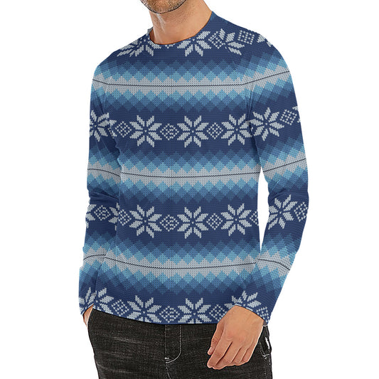 Snow Flower Knitted Pattern Print Men's Long Sleeve Rash Guard