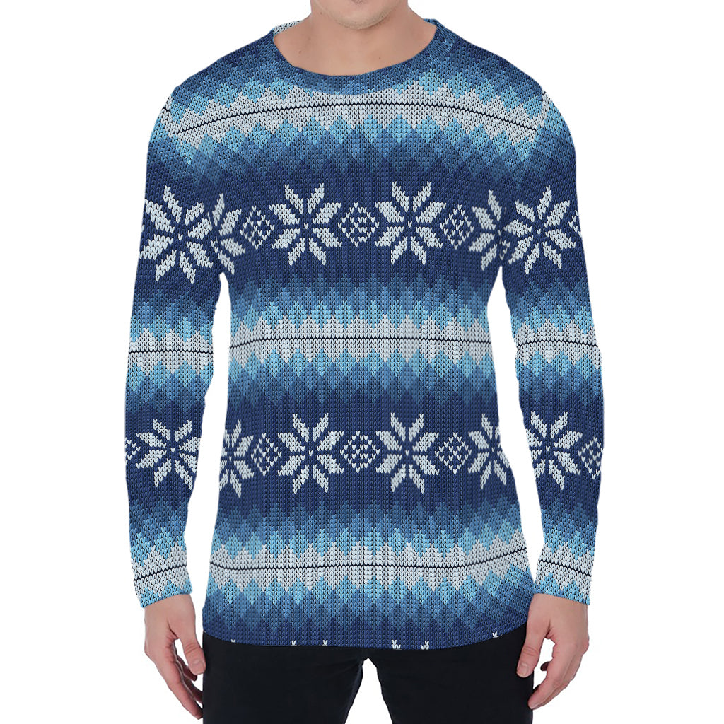Snow Flower Knitted Pattern Print Men's Long Sleeve T-Shirt