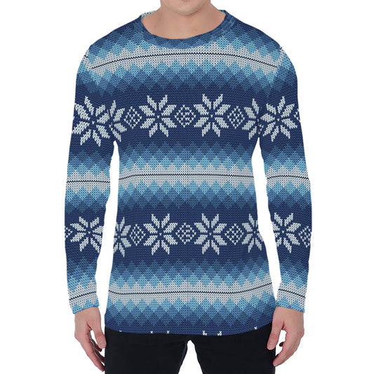 Snow Flower Knitted Pattern Print Men's Long Sleeve T-Shirt