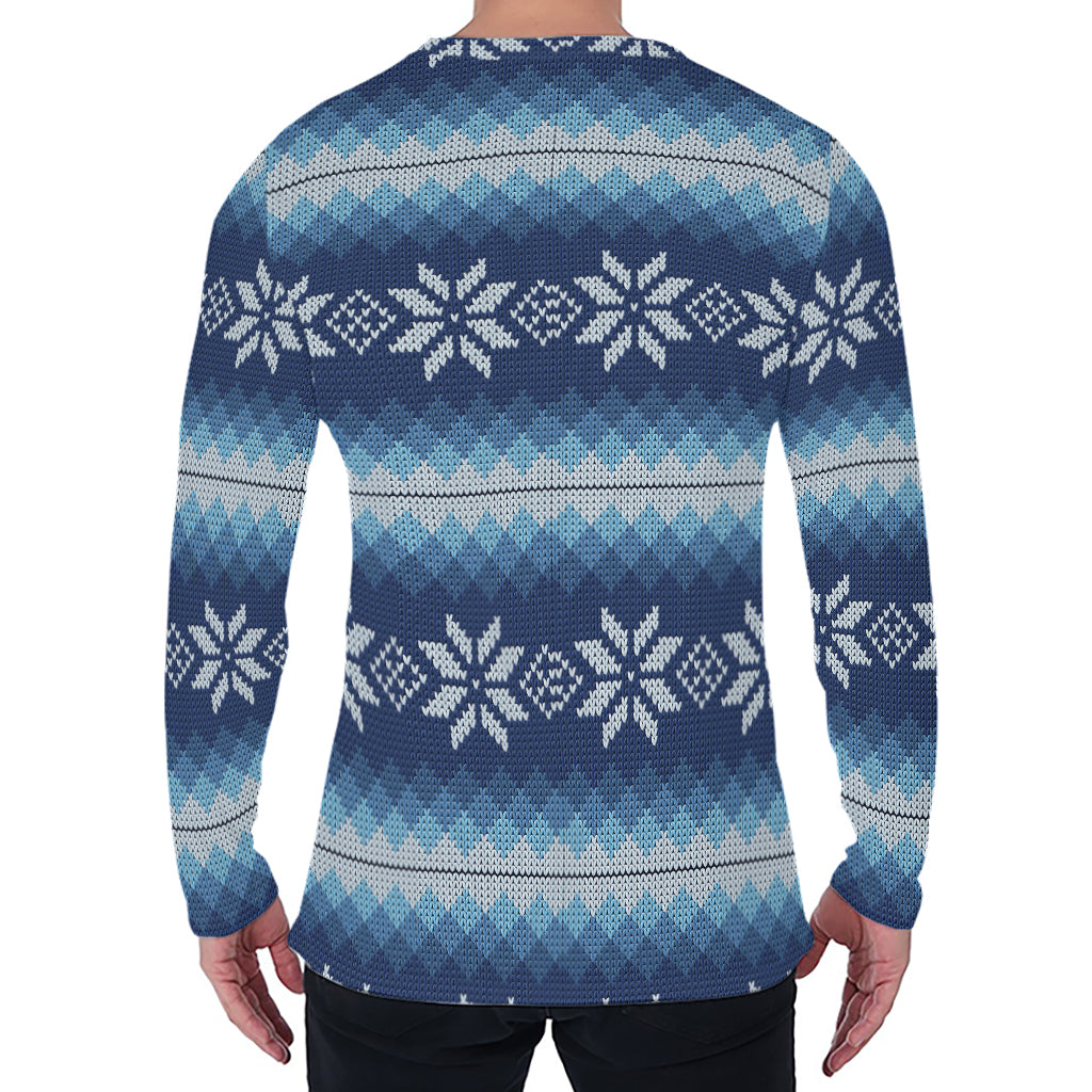 Snow Flower Knitted Pattern Print Men's Long Sleeve T-Shirt