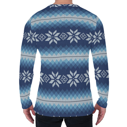 Snow Flower Knitted Pattern Print Men's Long Sleeve T-Shirt