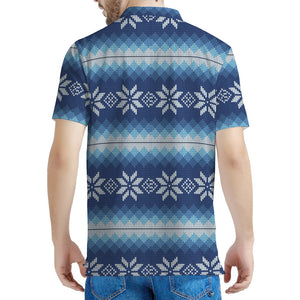 Snow Flower Knitted Pattern Print Men's Polo Shirt