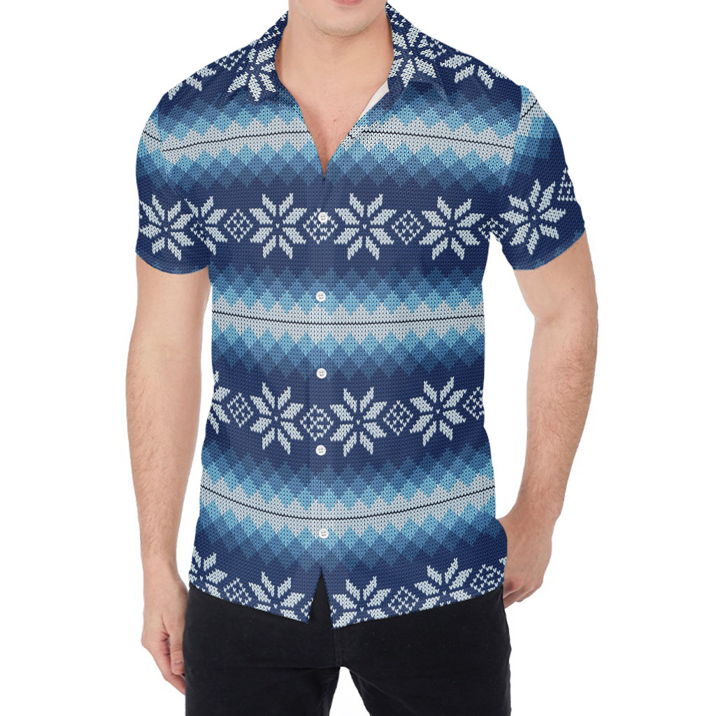 Snow Flower Knitted Pattern Print Men's Shirt