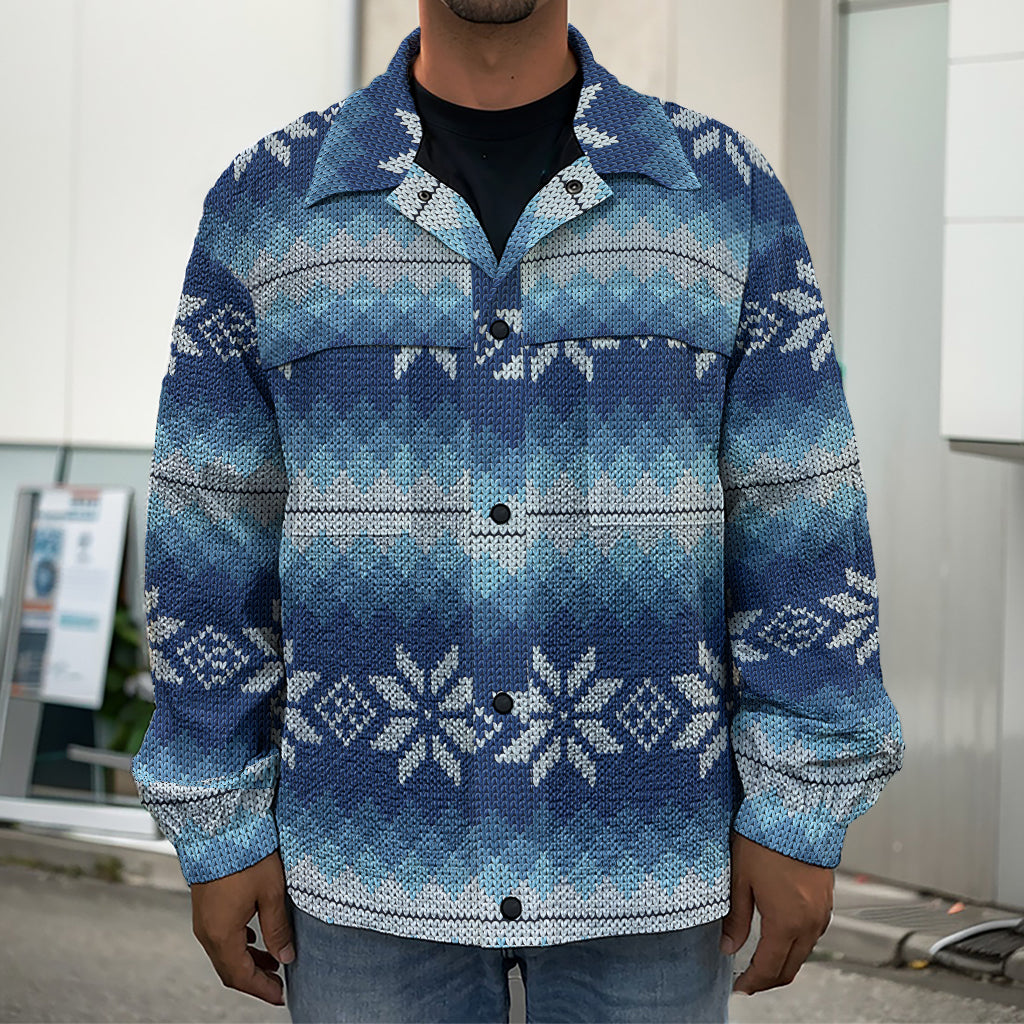 Snow Flower Knitted Pattern Print Men's Shirt Jacket