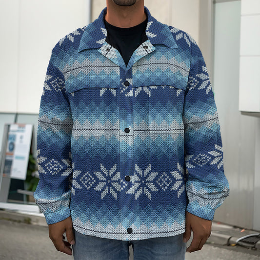 Snow Flower Knitted Pattern Print Men's Shirt Jacket