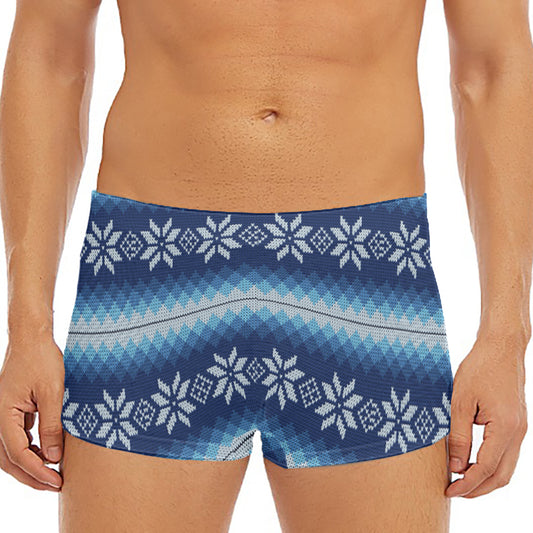 Snow Flower Knitted Pattern Print Men's Short Boxer Briefs