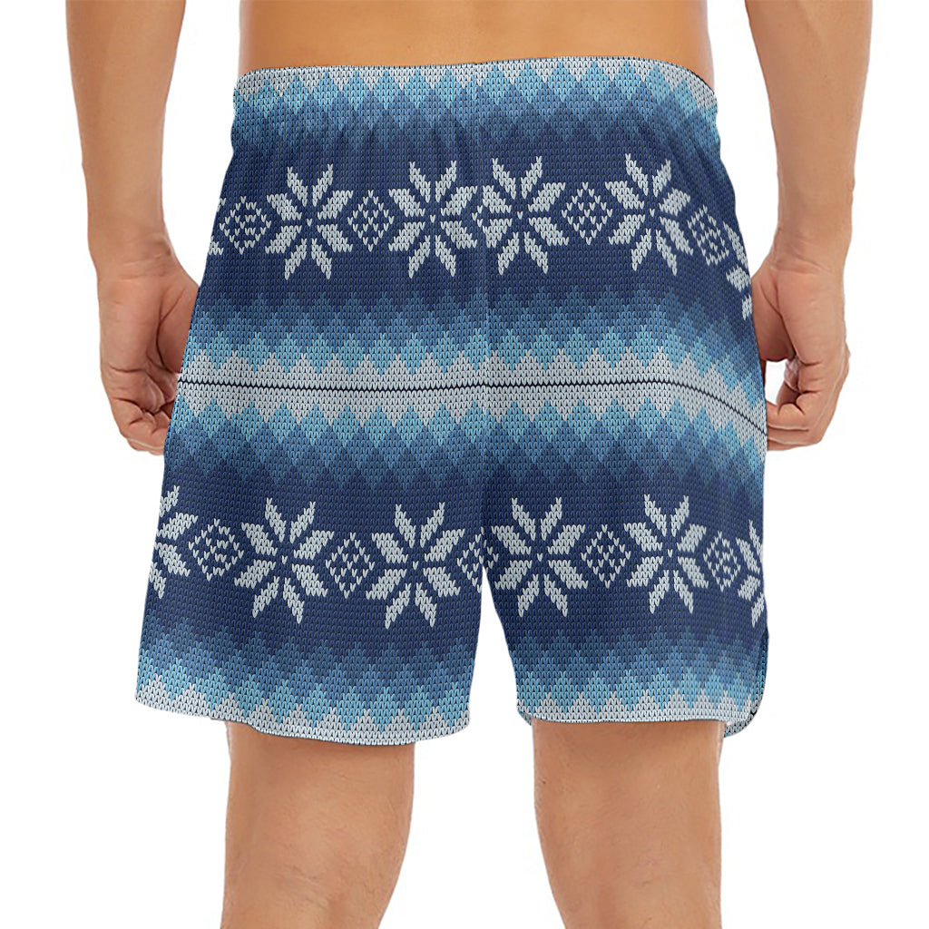 Snow Flower Knitted Pattern Print Men's Split Running Shorts