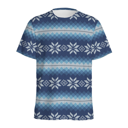 Snow Flower Knitted Pattern Print Men's Sports T-Shirt