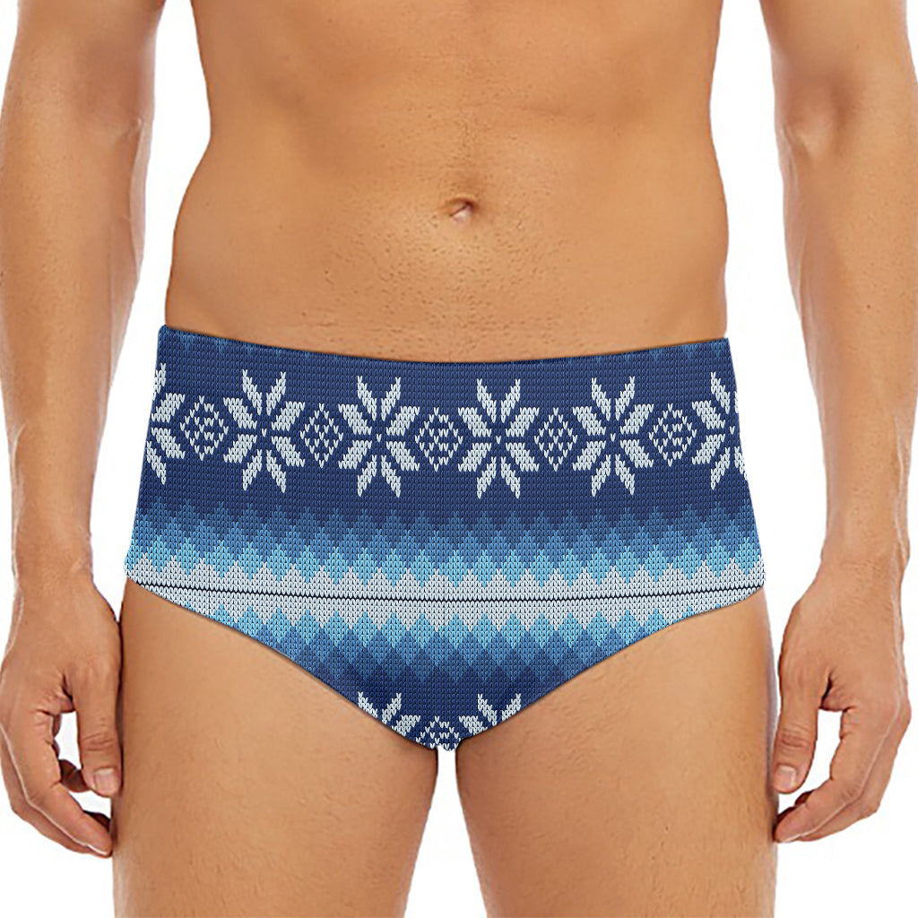 Snow Flower Knitted Pattern Print Men's Triangle Swim Briefs