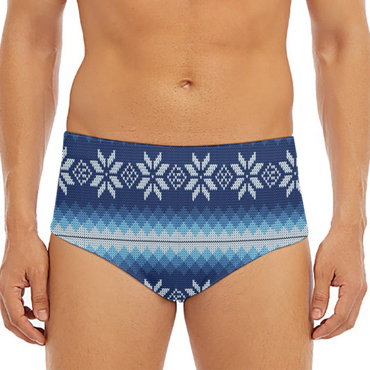 Snow Flower Knitted Pattern Print Men's Triangle Swim Briefs