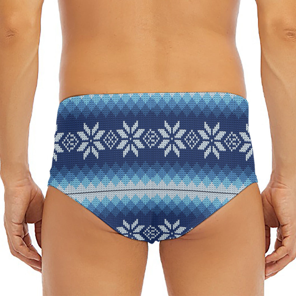 Snow Flower Knitted Pattern Print Men's Triangle Swim Briefs