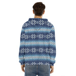 Snow Flower Knitted Pattern Print Men's Velvet Pullover Hoodie