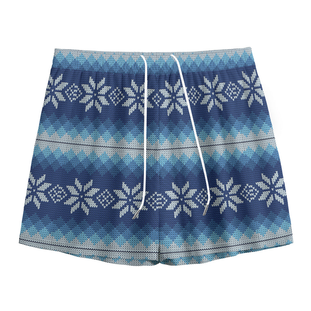 Snow Flower Knitted Pattern Print Mesh Shorts