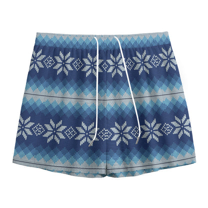 Snow Flower Knitted Pattern Print Mesh Shorts