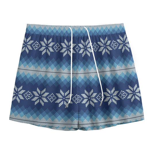 Snow Flower Knitted Pattern Print Mesh Shorts