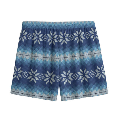 Snow Flower Knitted Pattern Print Mesh Shorts