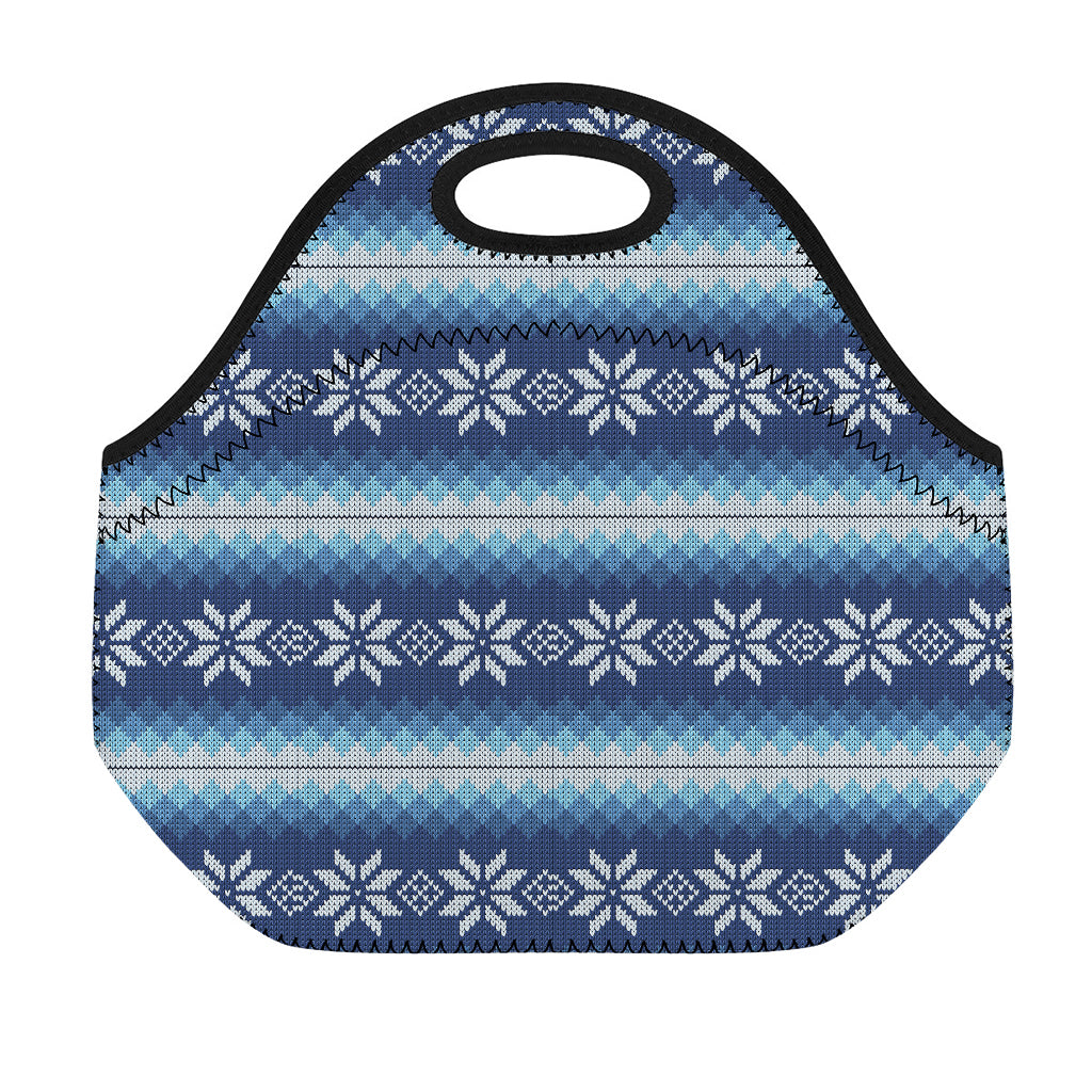 Snow Flower Knitted Pattern Print Neoprene Lunch Bag