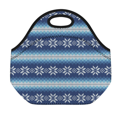 Snow Flower Knitted Pattern Print Neoprene Lunch Bag