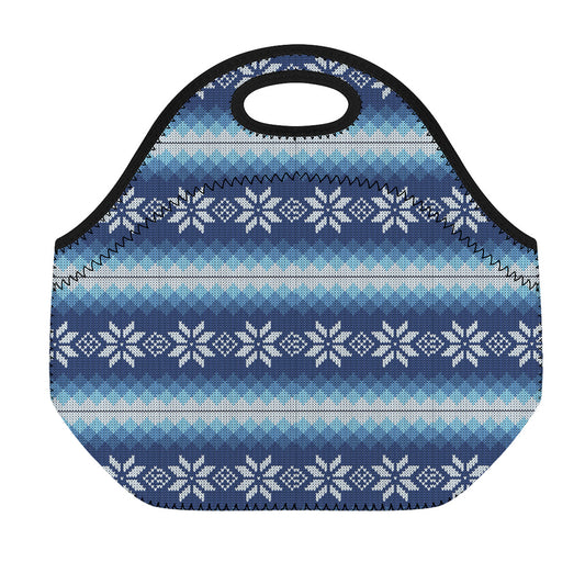 Snow Flower Knitted Pattern Print Neoprene Lunch Bag