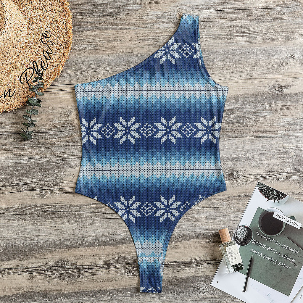 Snow Flower Knitted Pattern Print One Shoulder Bodysuit