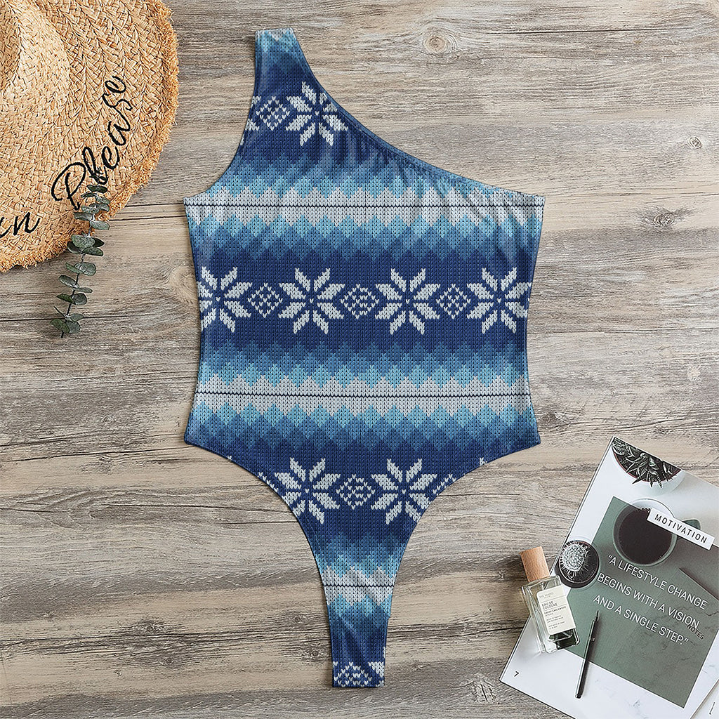 Snow Flower Knitted Pattern Print One Shoulder Bodysuit
