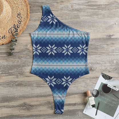 Snow Flower Knitted Pattern Print One Shoulder Bodysuit