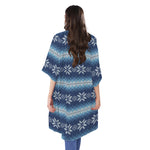 Snow Flower Knitted Pattern Print Open Front Beach Cover Up