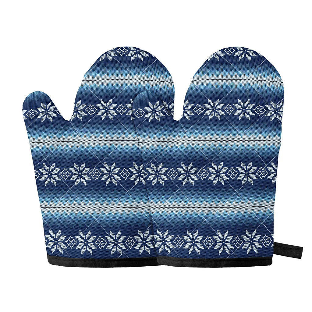 Snow Flower Knitted Pattern Print Oven Mitts