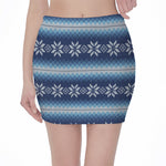 Snow Flower Knitted Pattern Print Pencil Mini Skirt