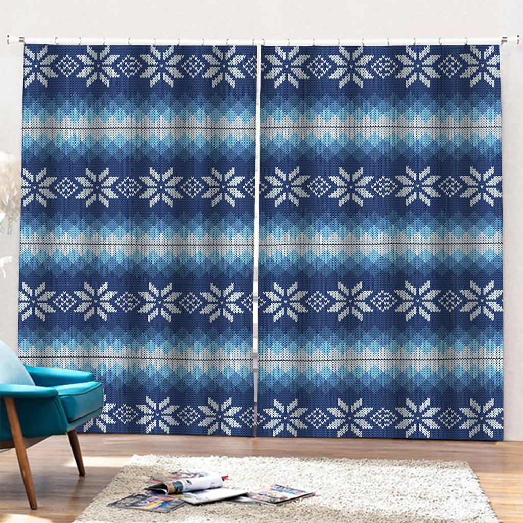 Snow Flower Knitted Pattern Print Pencil Pleat Curtains