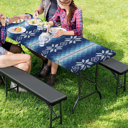 Snow Flower Knitted Pattern Print Picnic Table Cover