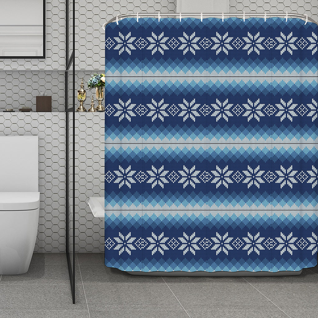 Snow Flower Knitted Pattern Print Polyester Shower Curtain