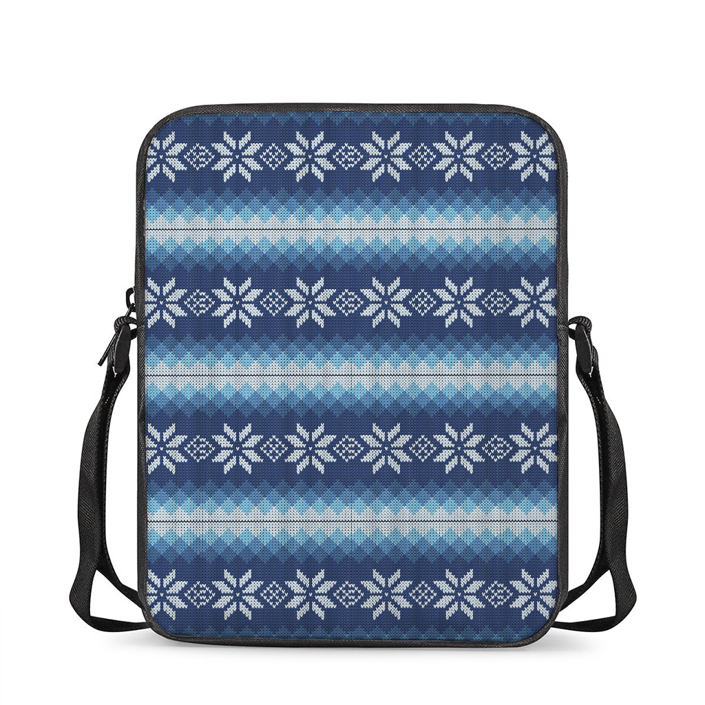 Snow Flower Knitted Pattern Print Rectangular Crossbody Bag