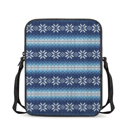 Snow Flower Knitted Pattern Print Rectangular Crossbody Bag