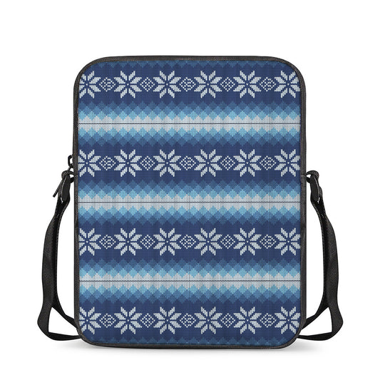 Snow Flower Knitted Pattern Print Rectangular Crossbody Bag
