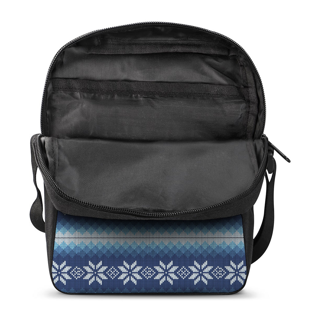 Snow Flower Knitted Pattern Print Rectangular Crossbody Bag