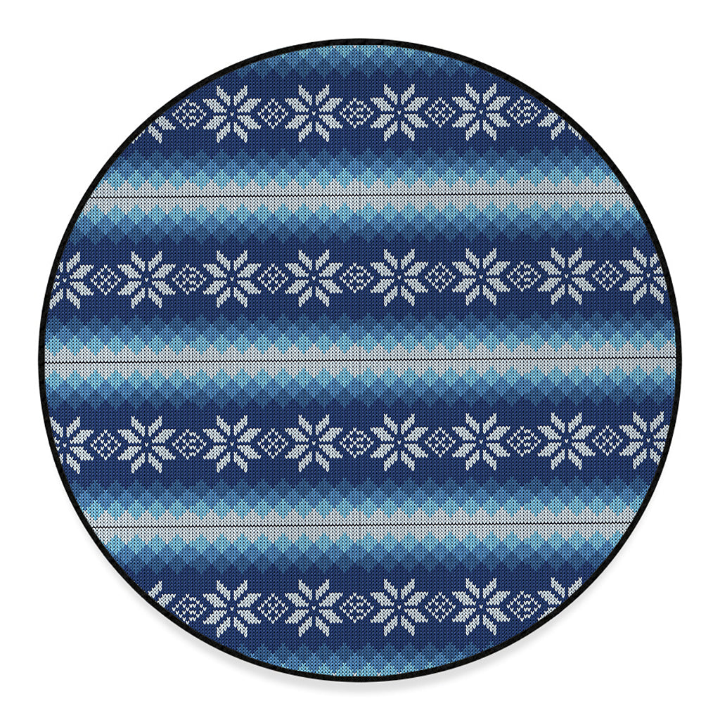 Snow Flower Knitted Pattern Print Round Floor Mat
