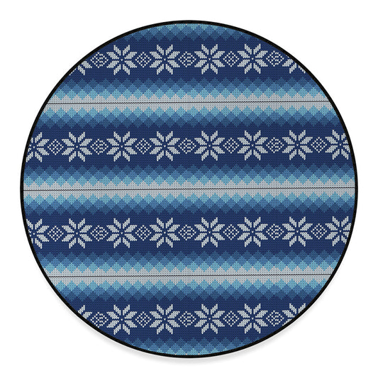 Snow Flower Knitted Pattern Print Round Floor Mat