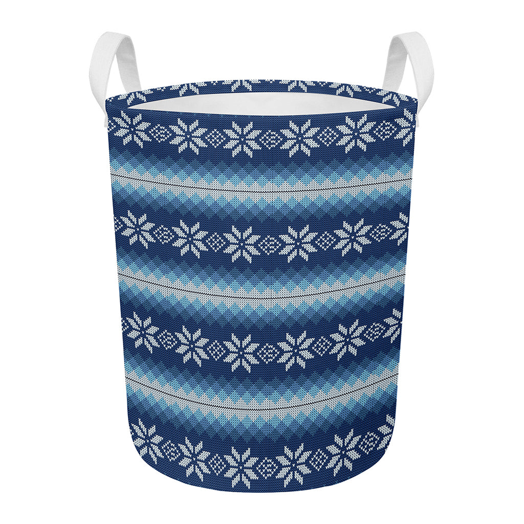Snow Flower Knitted Pattern Print Round Laundry Basket