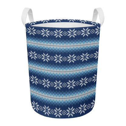 Snow Flower Knitted Pattern Print Round Laundry Basket
