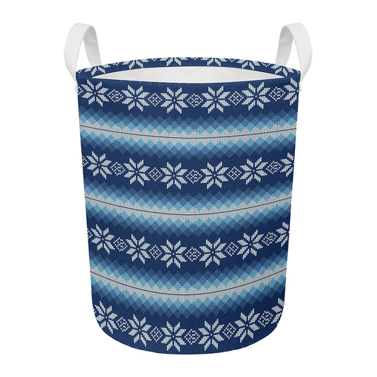 Snow Flower Knitted Pattern Print Round Laundry Basket