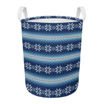 Snow Flower Knitted Pattern Print Round Laundry Basket