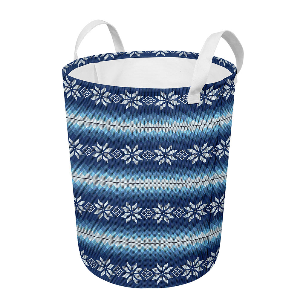Snow Flower Knitted Pattern Print Round Laundry Basket