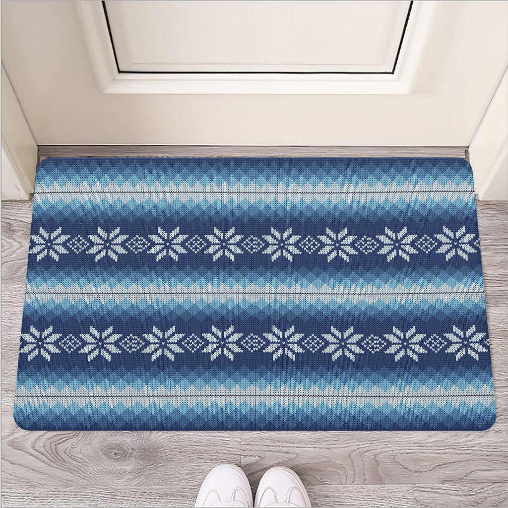 Snow Flower Knitted Pattern Print Rubber Doormat