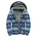 Snow Flower Knitted Pattern Print Sherpa Lined Zip Up Hoodie