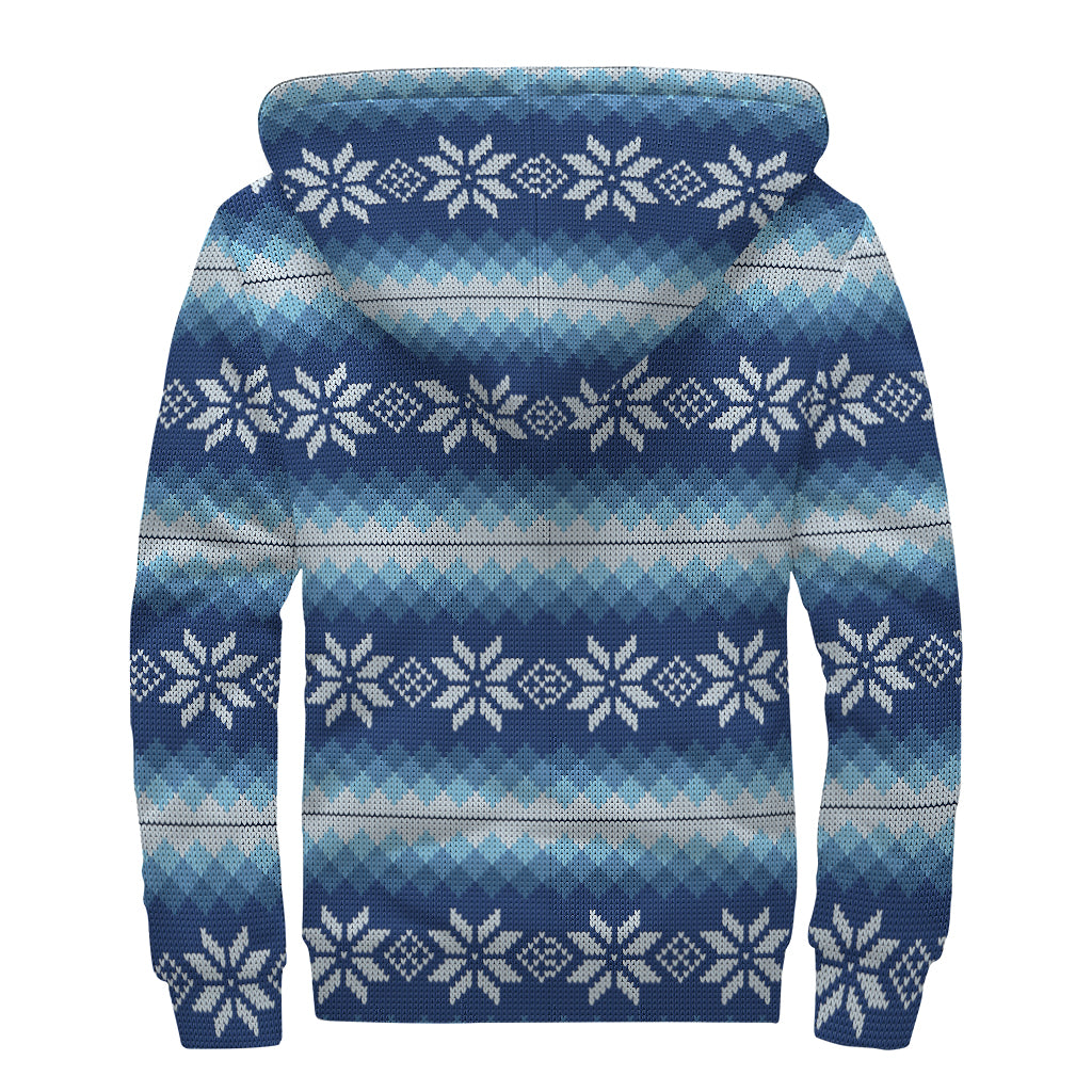 Snow Flower Knitted Pattern Print Sherpa Lined Zip Up Hoodie